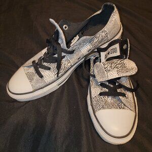 Converse Black White Double Tongue Animal Print Women 10 Ox Rare Newspaper Chuck